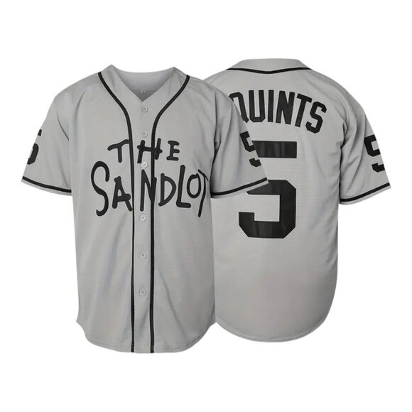 Sandlot Baseball Jersey Squints #5 Gray Stitched Men's - Picture 1 of 8
